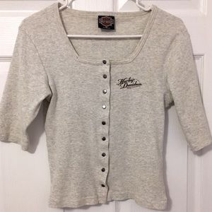 Harley-Davidson Y2K Grey Half Sleeve Button Down Shirt Size Medium